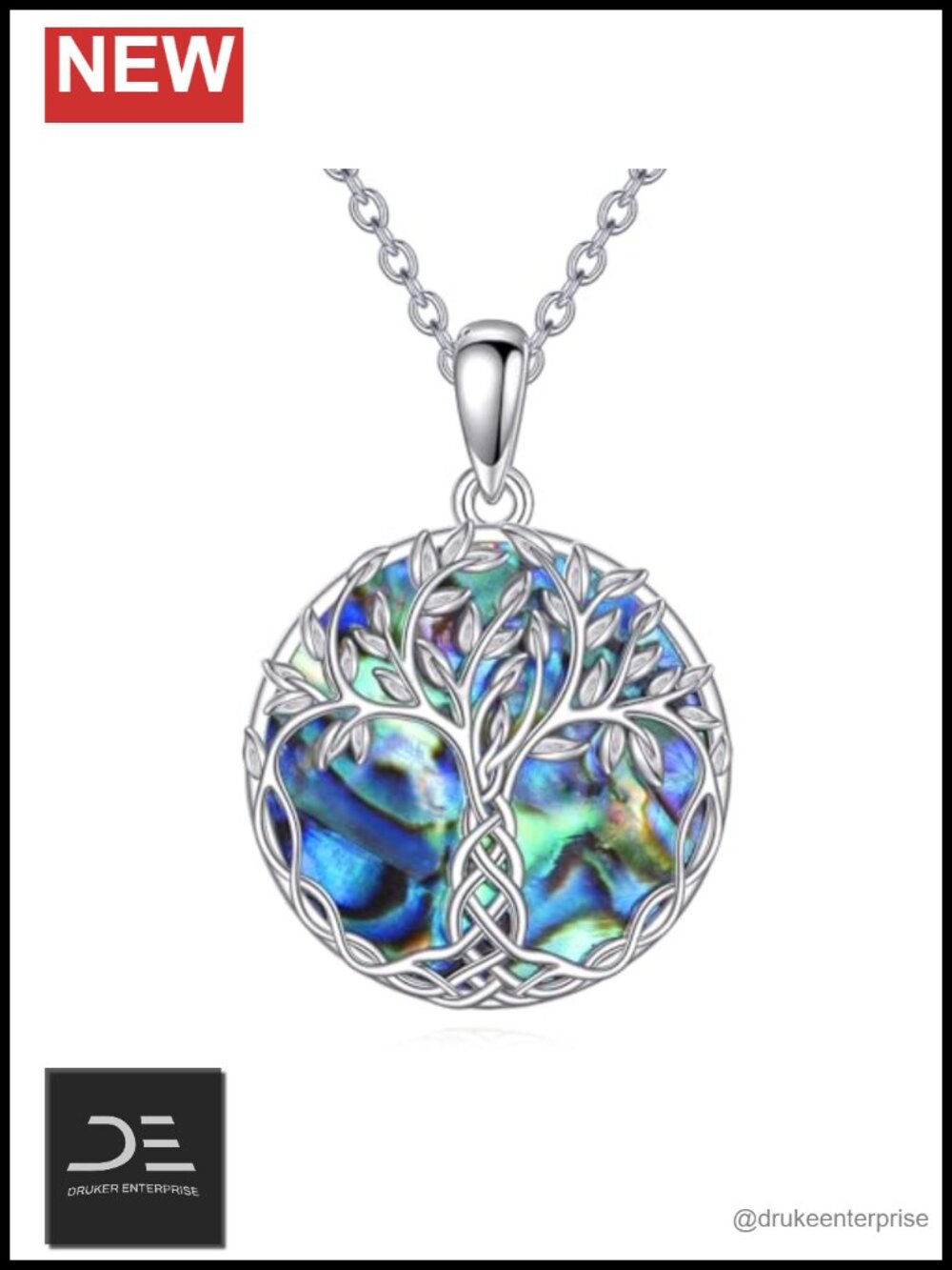 LONAGO Tree of Life Necklace 925 Sterling Silver Abalone Pendant